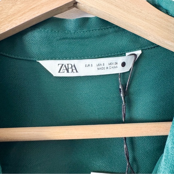 Zara Women's Emerald Satin Button-Down Shirt Size Small - Picture 6 of 8